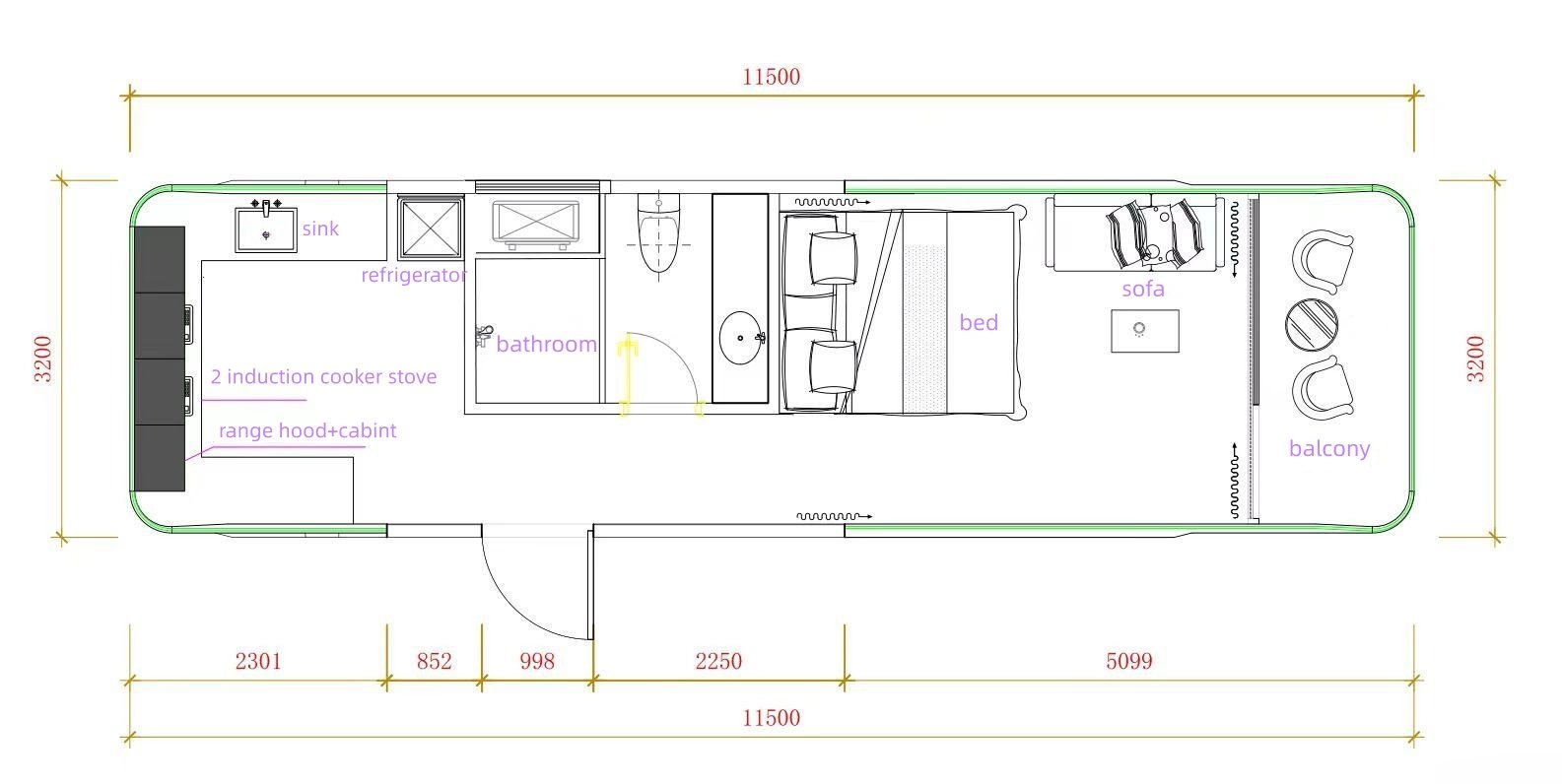 Casa Cápsula E7 con 2 camas, 1 baño y balcón